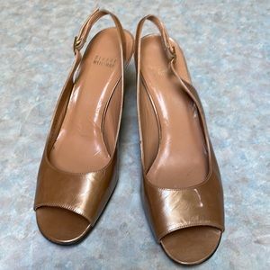Stuart Weitzman patent leather wedge sling back sandals (sz 8 1/2)
